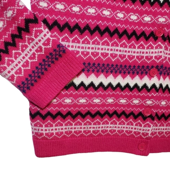 Talbots Fair Isle Lambswool Blend Cardigan Sweater Women Sz MP Pink Button Front - Picture 4 of 9